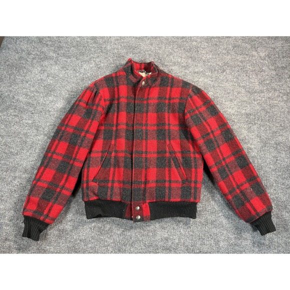 Vintage Woolrich Jacket Mens Small Red Plaid Wool Bomber Sherpa Lined USA Made